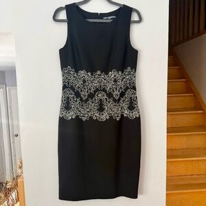 EUC Karl Lagerfeld Timeless Cocktail Midi Dress with Intricate White Detailing